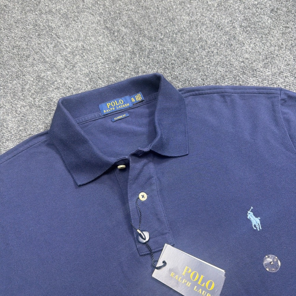 New Polo Ralph Lauren Long Sleeve Polo Shirt Mens XL Navy Blue Cotton